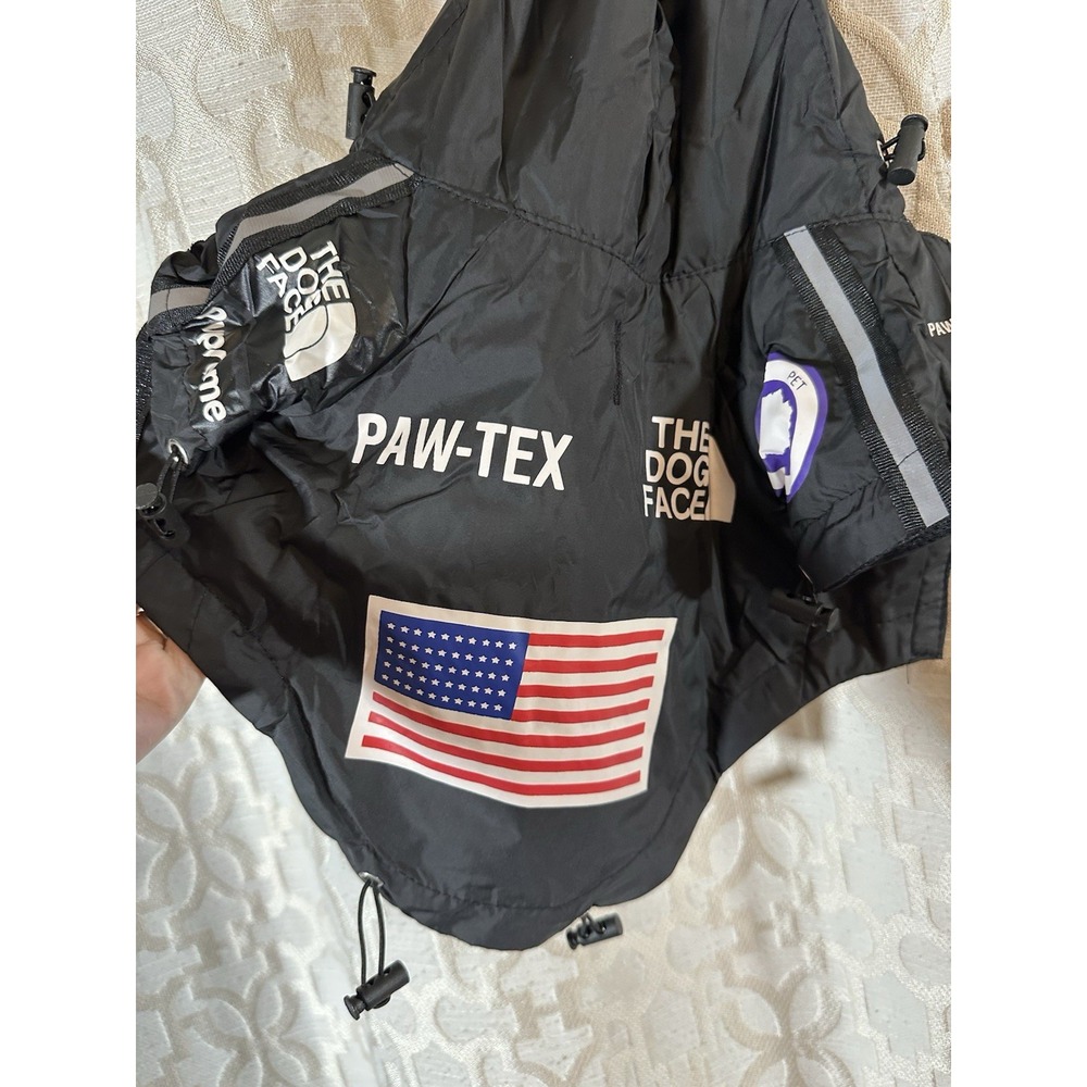 THE DOG FACE PAW-TEX Black Hooded Dog Coat Rain Jacket USA Flag Size S NEW